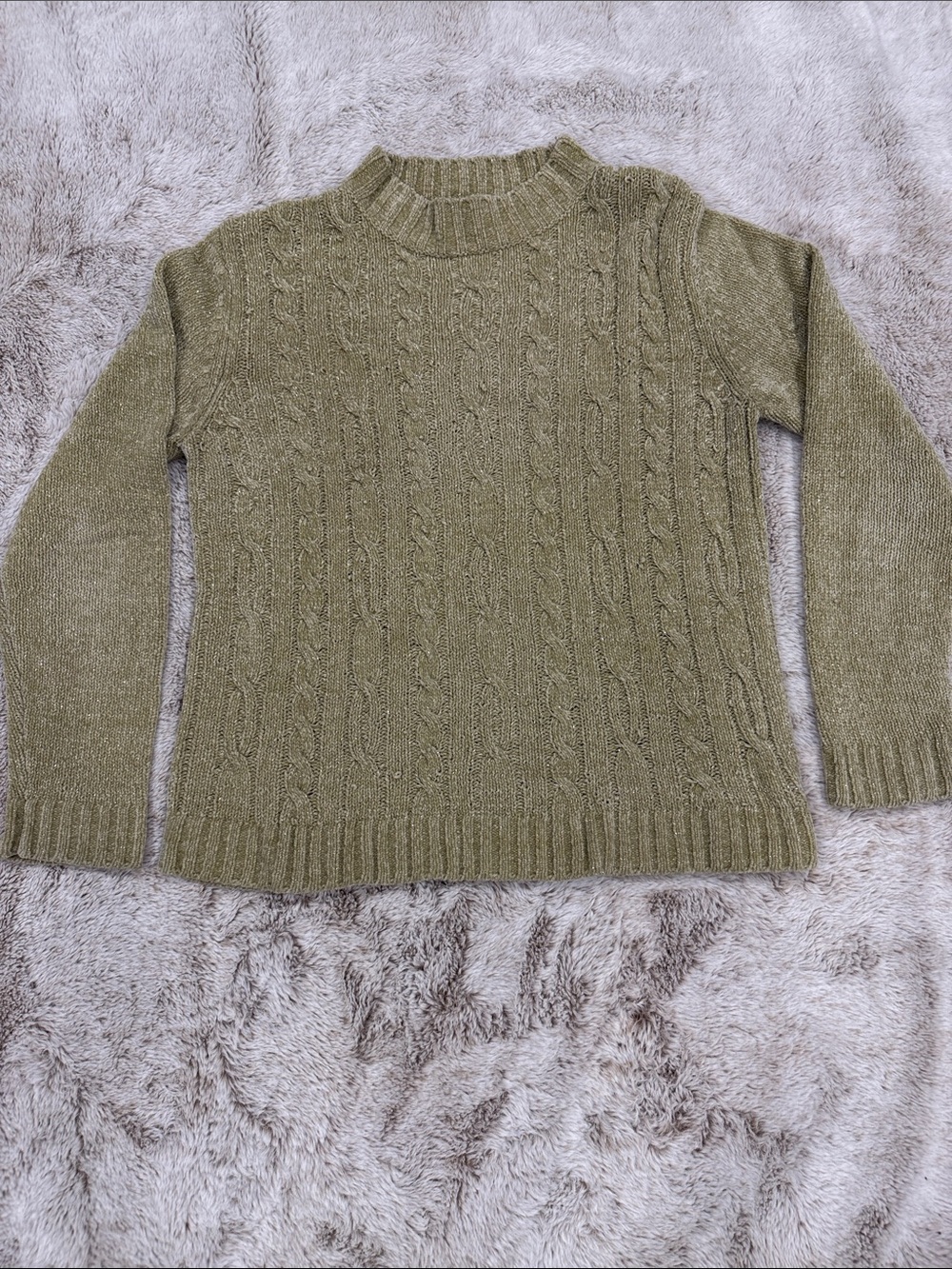 Olive Cable Crewneck Sweater for Women